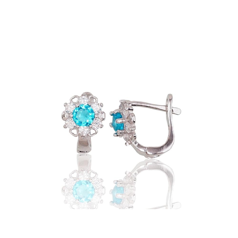 Sidabriniai auskarai ant cilindrinės spynos, Sidabras 925°, rodis (padengti), Cirkoniai