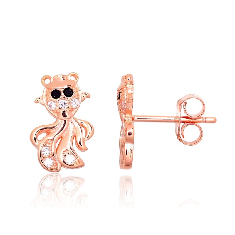 Sidabriniai auskarai –pusetai, Sidabras 925°, raudonas auksas (padengti), Cirkoniai