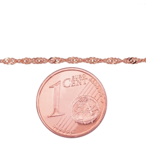 Auksinė grandinėlė Singapore 1. 5 mm, briaunų apdirbimas deimantu, Raudonas Auksas 585°